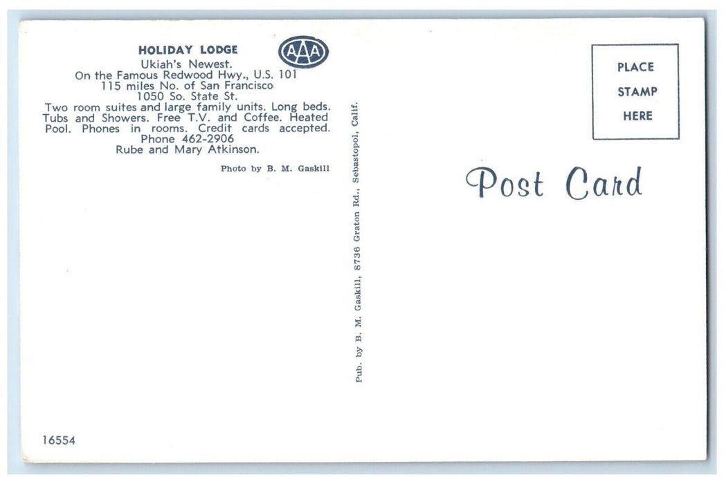 1960 Exterior View Holiday Lodge Ukiah Newest San Francisco California Postcard