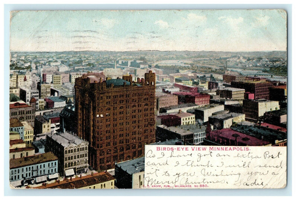 1905 Birds Eye View, Minneapolis, Minnesota MN Antique Posted Postcard