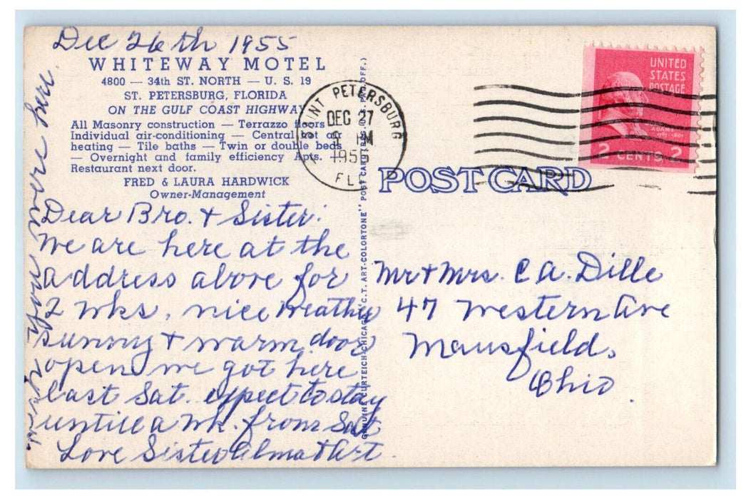 1955 Whiteway Motel, On Gulf Coast Highway St. Petersburg Florida FL Postcard