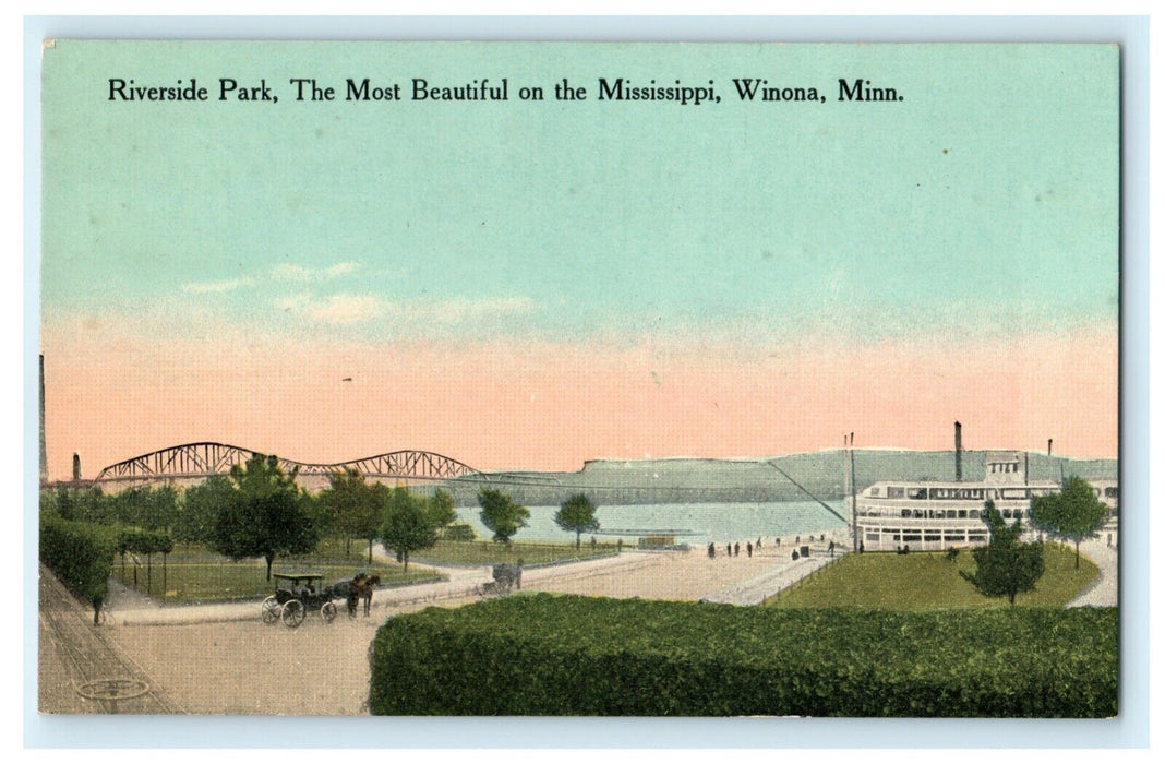 Riverside Park Mississippi Winona Minnesota Vintage Antique Postcard
