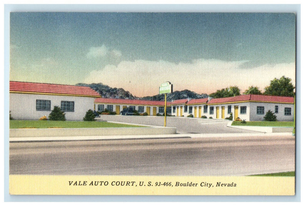 c1930s Vale Auto Court US 93-466 Boulder City, Nevada NV Vintage Postcard