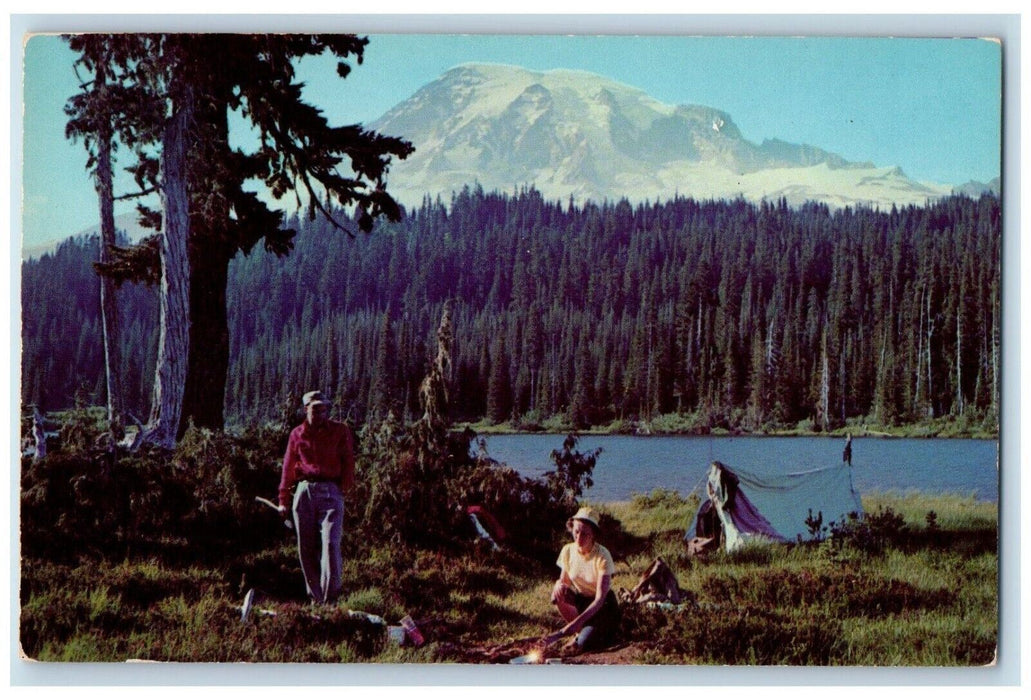 c1950's Reflection Lake Mt. Rainier National Park Washington WA Vintage Postcard