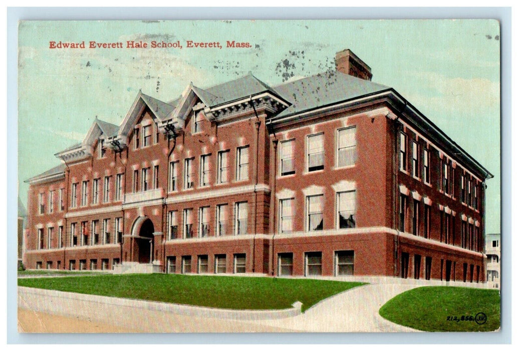 1912 Edward Everett Hale School Everett Massachusetts MA Antique Postcard