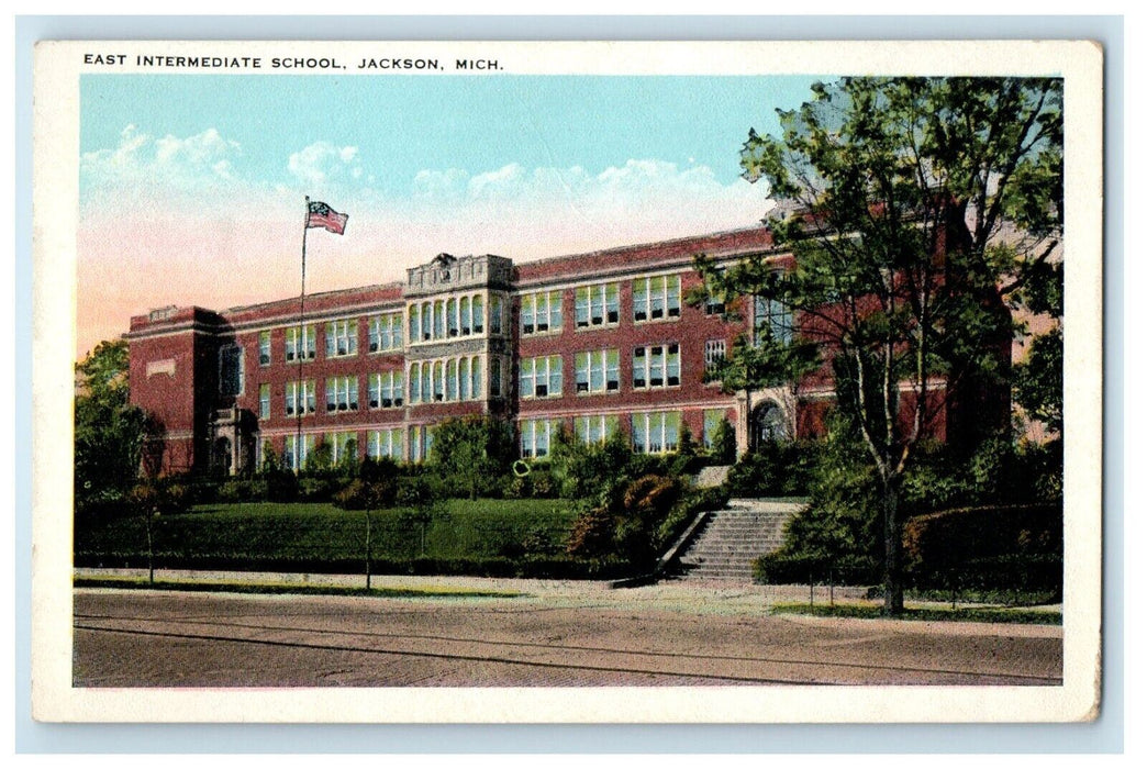 c1930's East Intermediate School Building Jackson Michigan MI Vintage Postcard