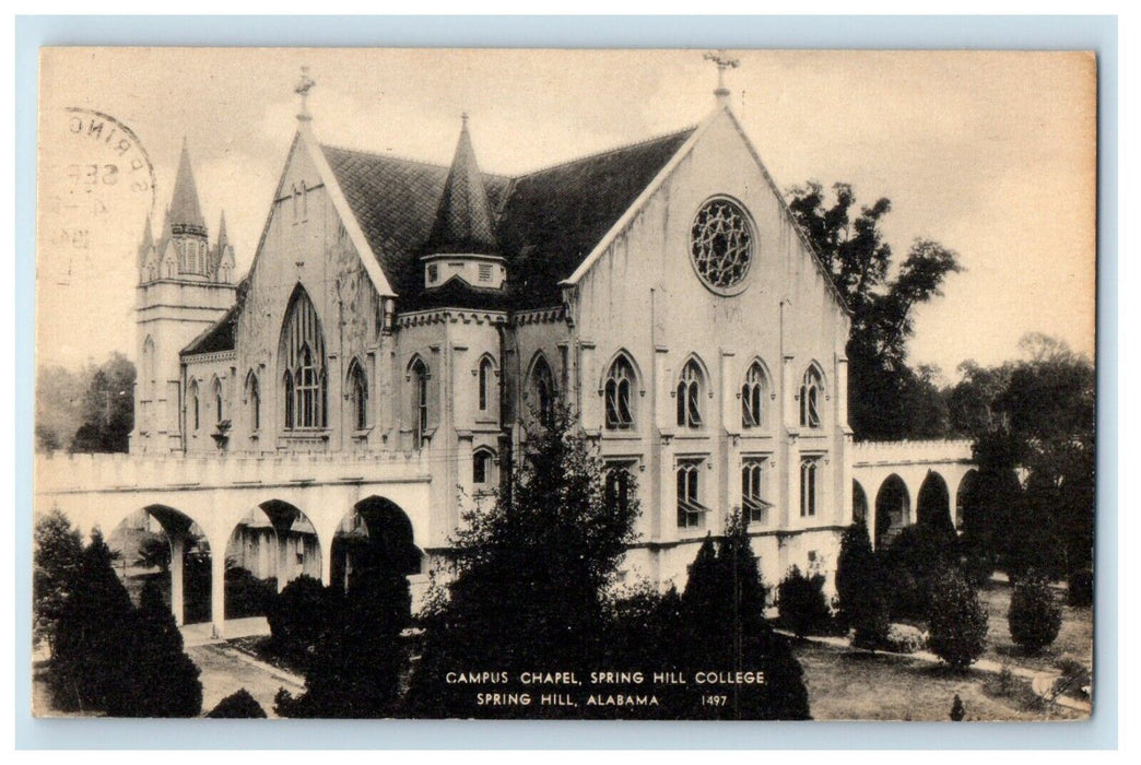 1943 Campus Chapel Spring Hill College Spring Hill Alabama AL Vintage Postcard