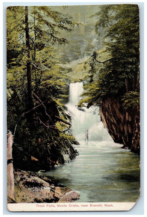 c1910's Trout Falls Monte Cristo Waterfalls Near Everette Washington WA Postcard