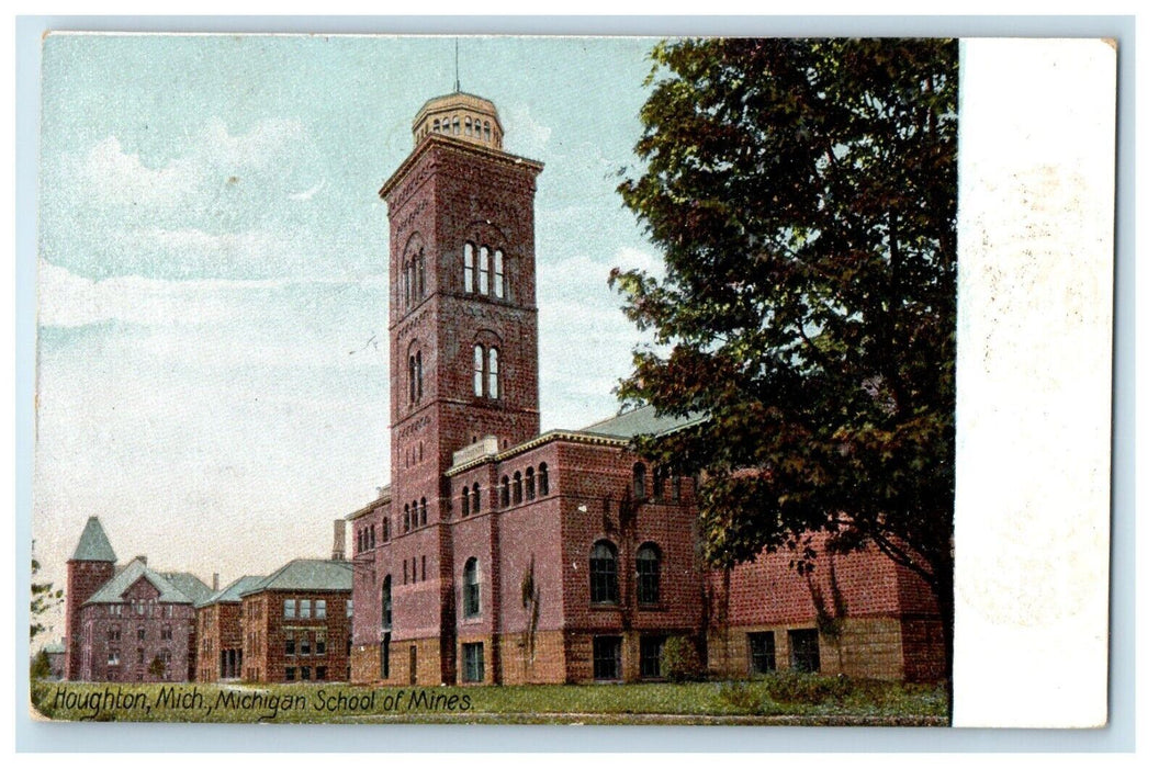 1907 Houghton MI, Michigan School Of Mines Building Gould City Postcard