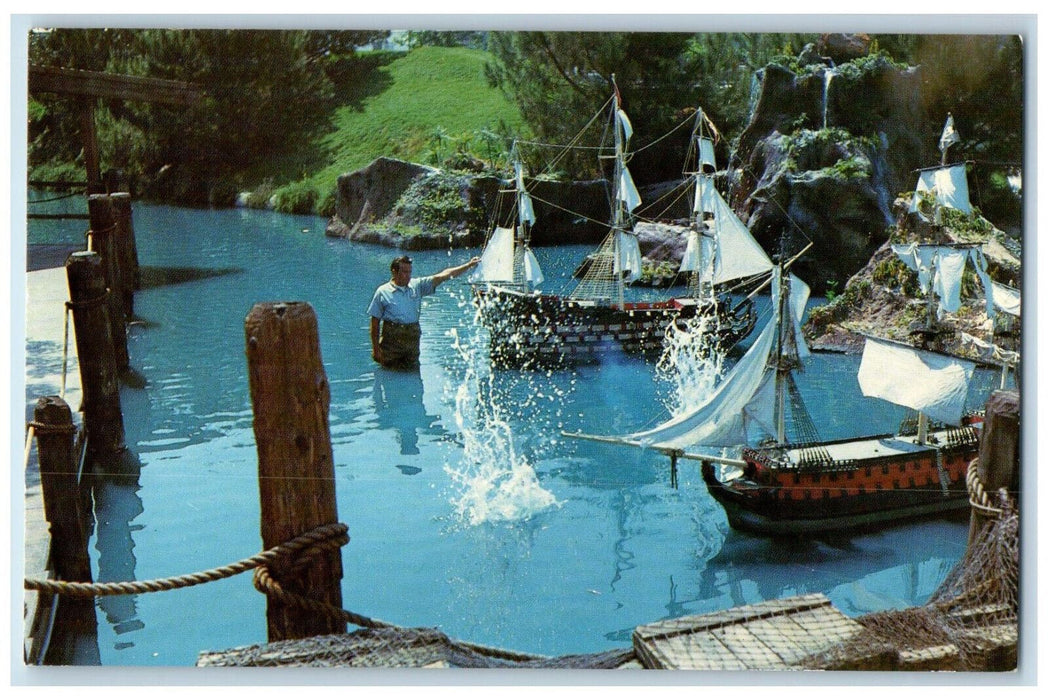 c1950's Special Effects Man, Model Pirate Vessels, Universal Studios CA Postcard