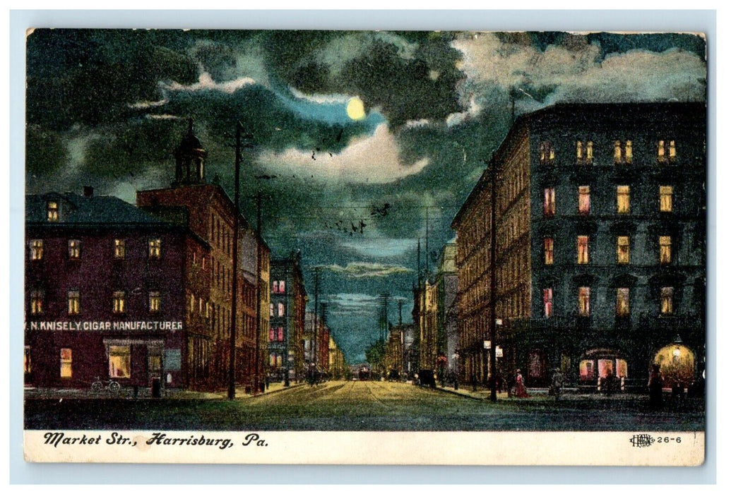 1908 Market Street View Scene Moon Harrisburg Pennsylvania PA Antique Postcard