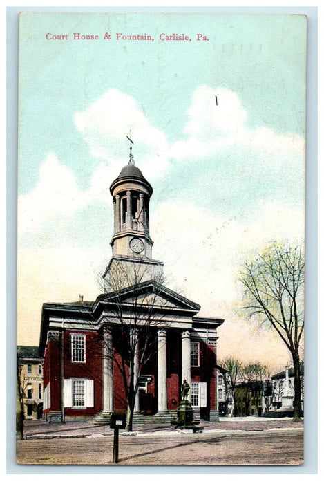 c1910's  Court House & Fountain Tower Clock Carlisle Pennsylvania PA Postcard