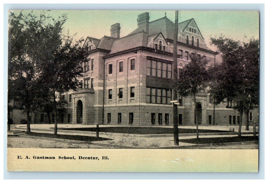 1911 E. A. Gastman School Building Decatur Illinois IL Posted Antique Postcard