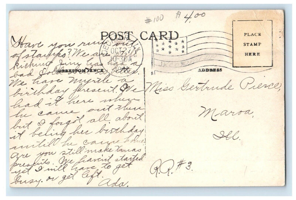 1911 E. A. Gastman School Building Decatur Illinois IL Posted Antique Postcard