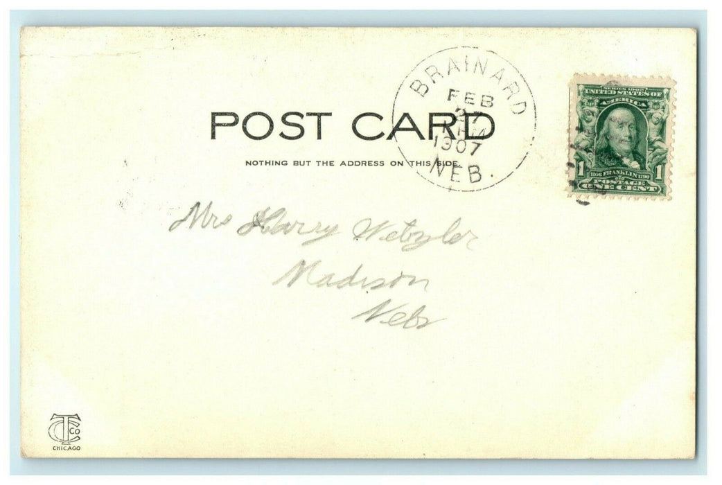 High School Fremont Nebraska 1907 Brainard Madison Vintage Antique Postcard