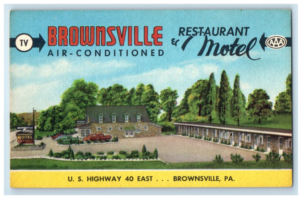 c1940s Brownsville Restaurant and Motel US Highway 40 Brownsville PA Postcard