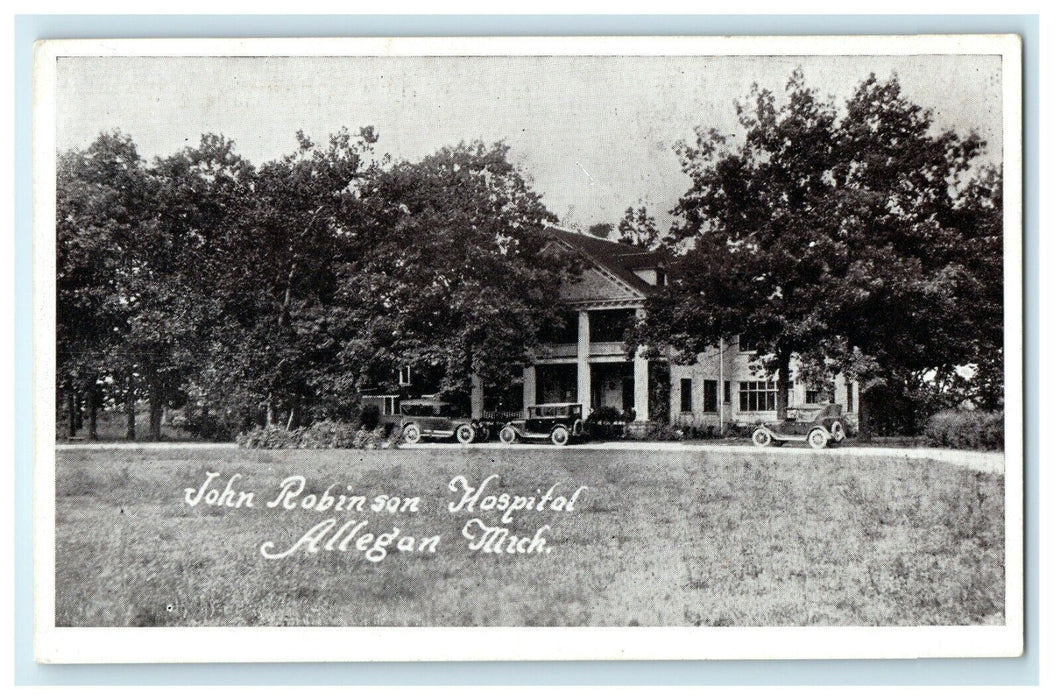 1913 Vintage Cars in John Robinson Hospital, Allegan Michigan MI Postcard