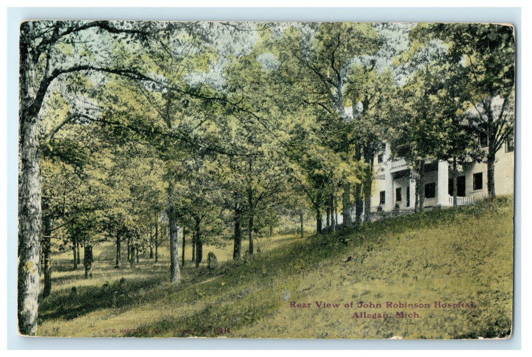 1910 Rear View in John Robinson Hospital, Allegan Michigan MI Postcard