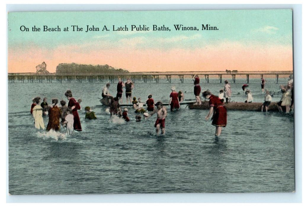 Beach John A. Latch Public Baths Winona Minnesota Vintage Antique Postcard