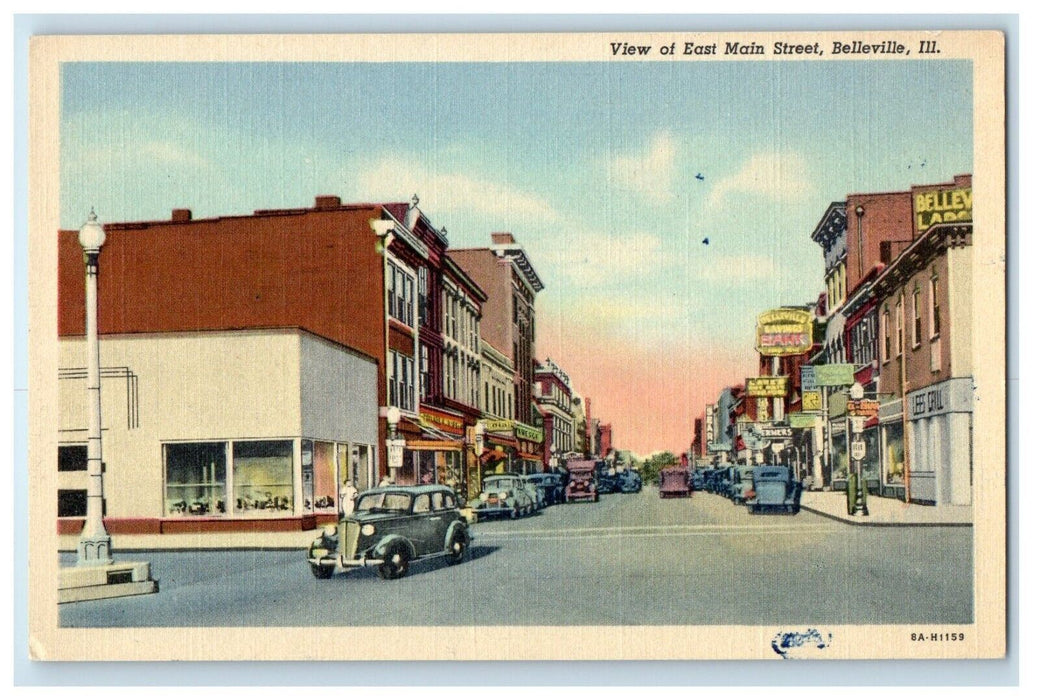 c1930's View On East Main Street Cars Belleville Illinois IL Vintage Postcard