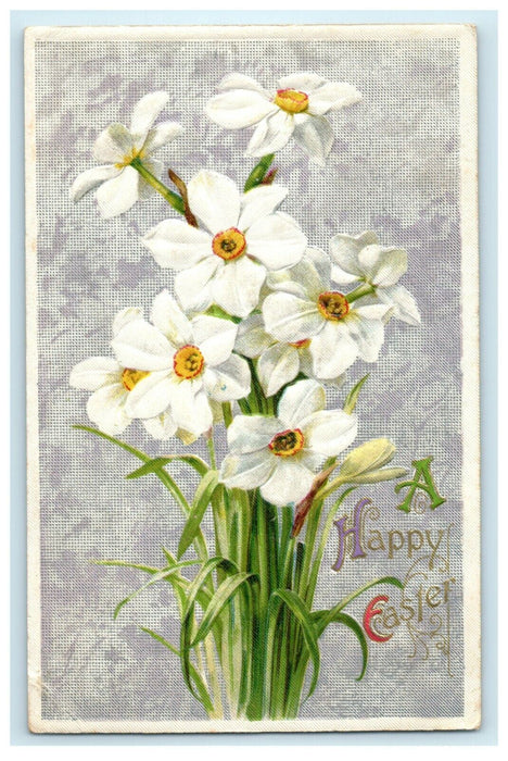 1910 Easter Winsch Back Prickly Poppy White Flowers Embossed Antique Postcard