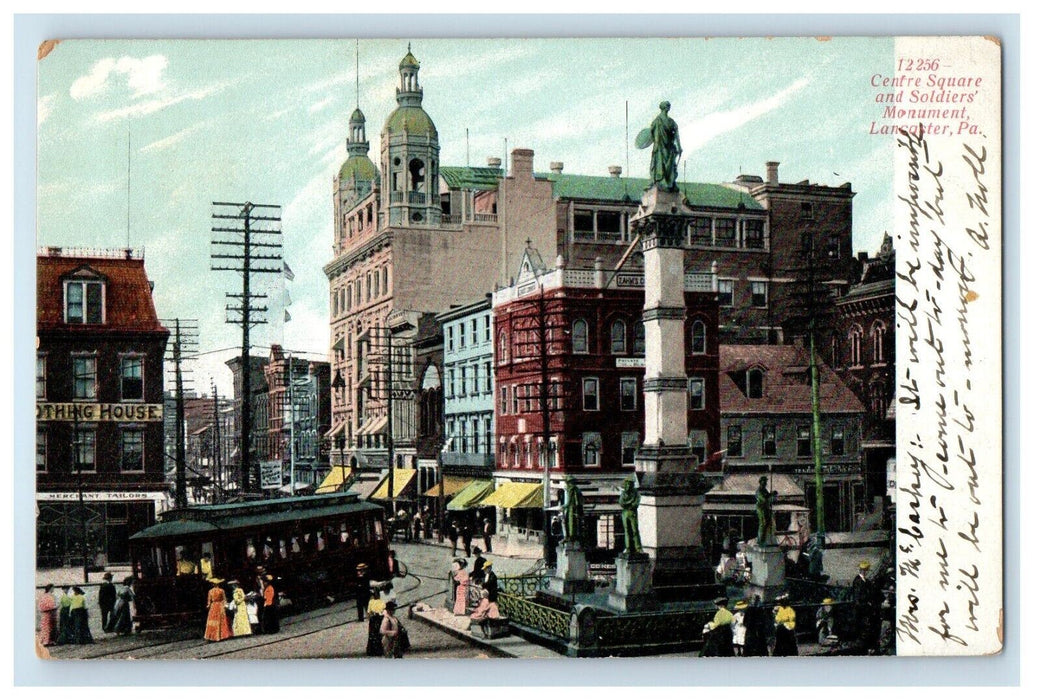 1907 Center Square And Soldier's Monument Lancaster Pennsylvania PA Postcard
