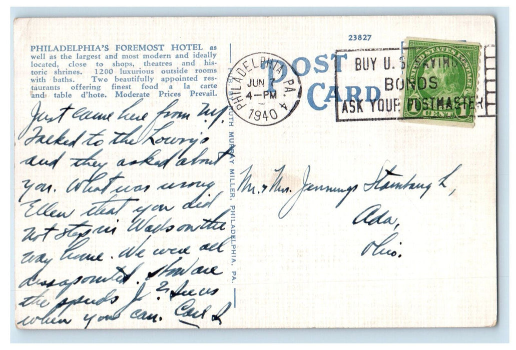 1940 Multiview The Benjamin Franklin Hotel Philadelphia Pennsylvania PA Postcard