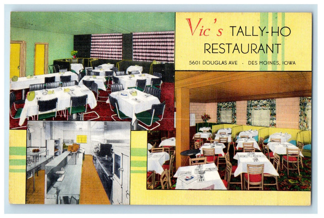 c1940s Vic's Tally-Ho Restaurant Douglas Ave. Des Moines Iowa IA Postcard