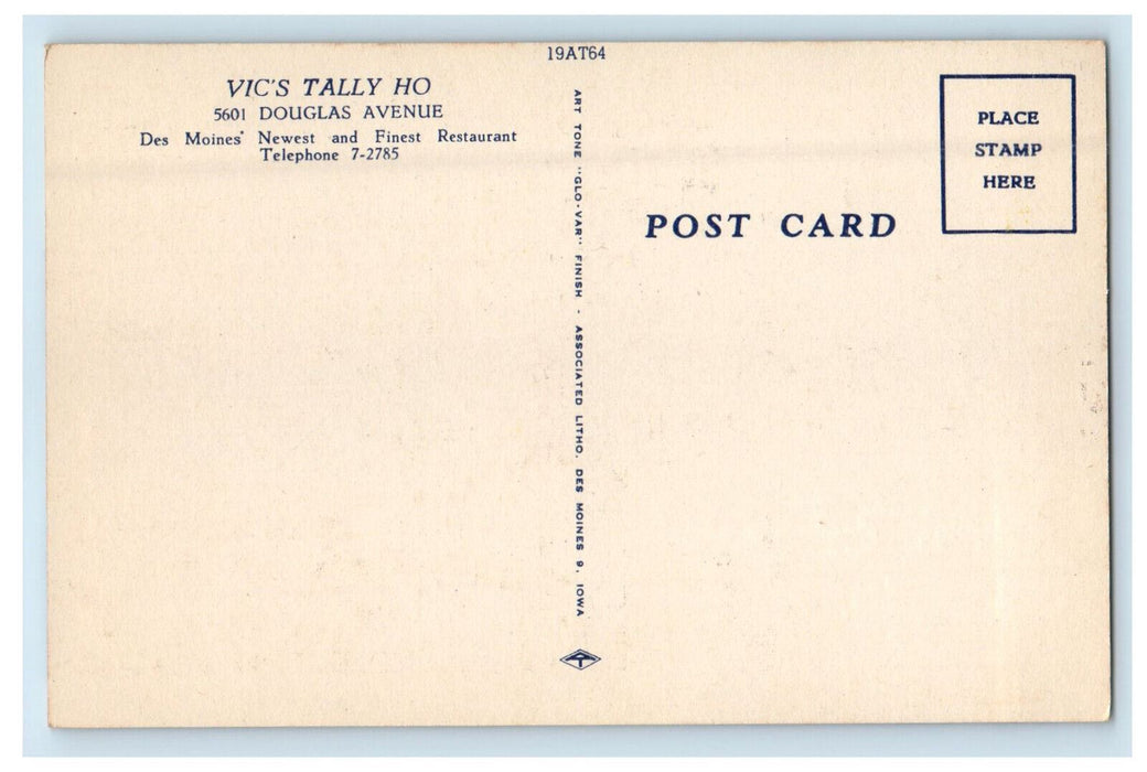 c1940s Vic's Tally-Ho Restaurant Douglas Ave. Des Moines Iowa IA Postcard