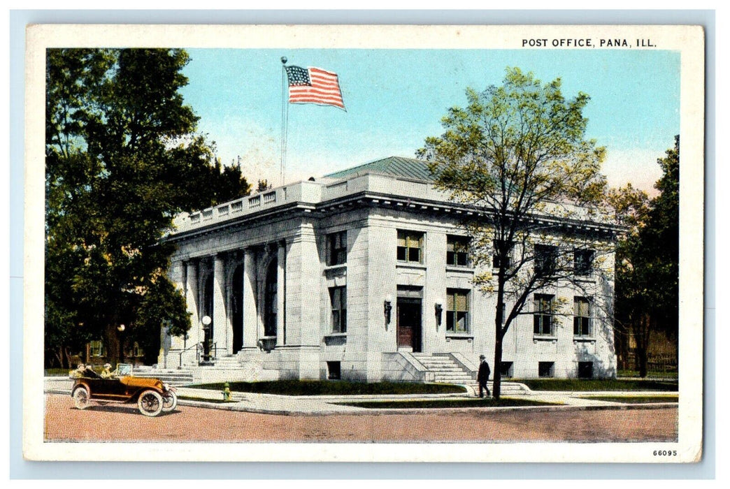 c1920's Post Office Building Cars Pana Illinois IL Unposted Vintage Postcard