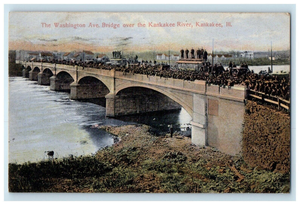 1909 The Washington Ave. Bridge Oven Kankakee River Kankakee IL Antique Postcard