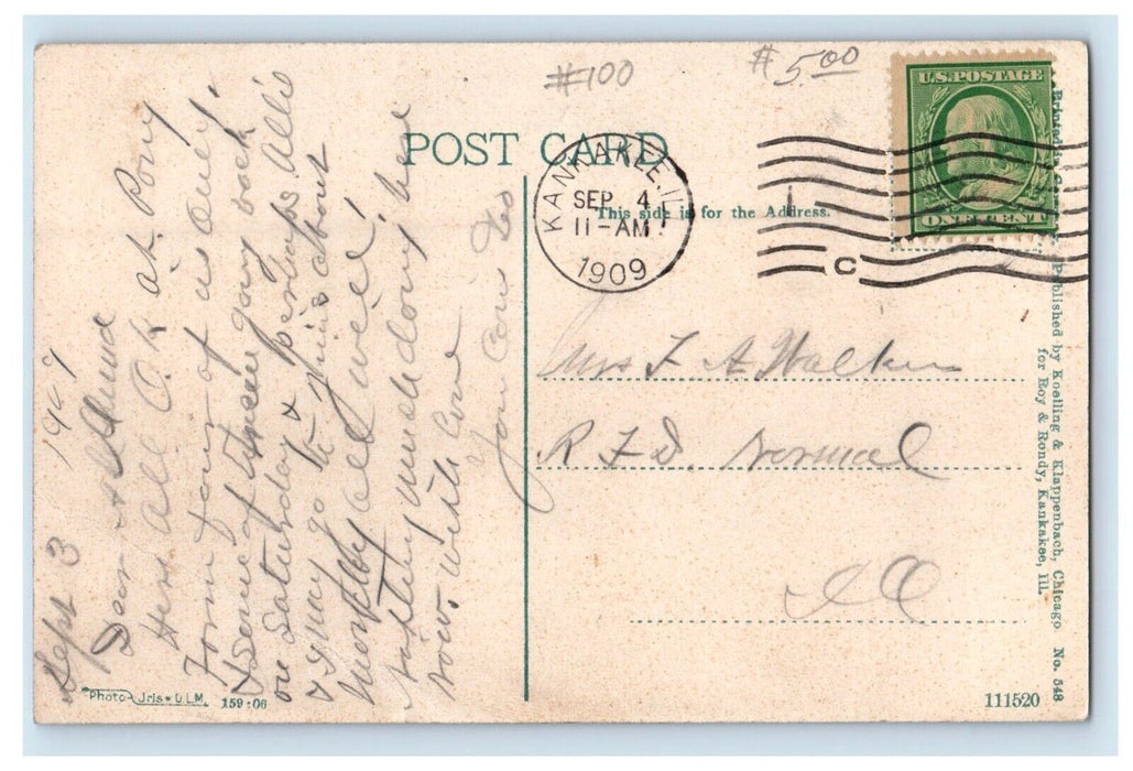 1909 The Washington Ave. Bridge Oven Kankakee River Kankakee IL Antique Postcard