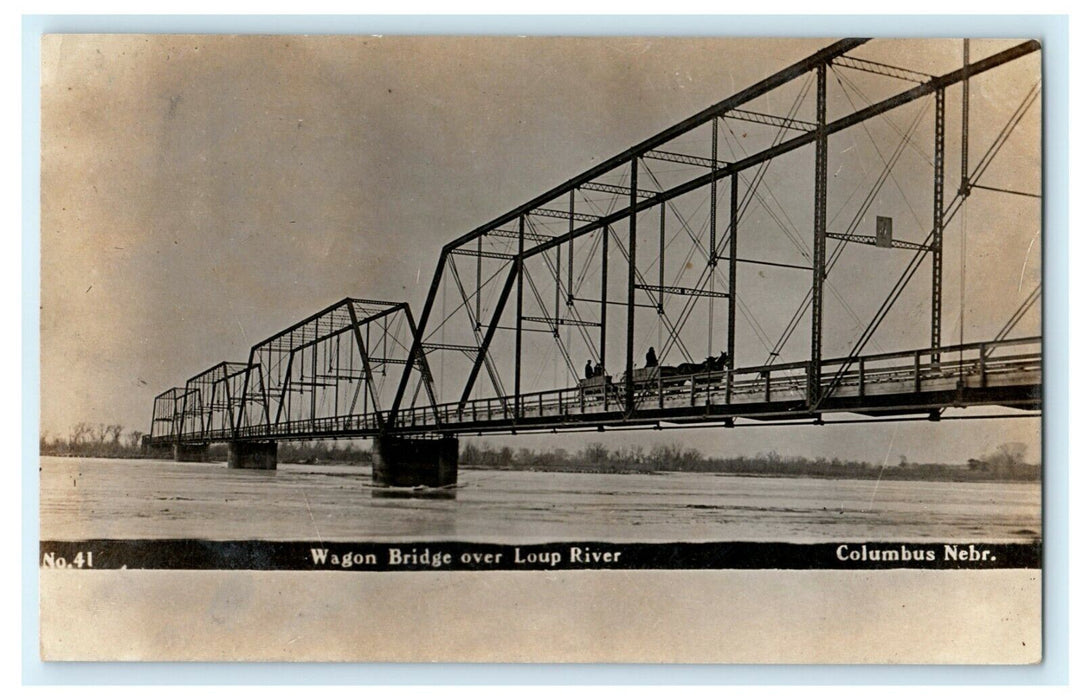 1908 - Wagon Bridge Loup River Columbus Nebraska RPPC Photo Antique Postcard