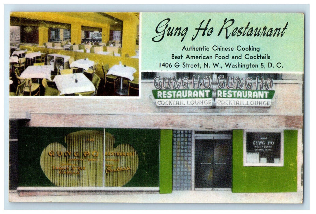 1960 Multiview Gung Ho Restaurant Chinese Cooking Washington DC Postcard