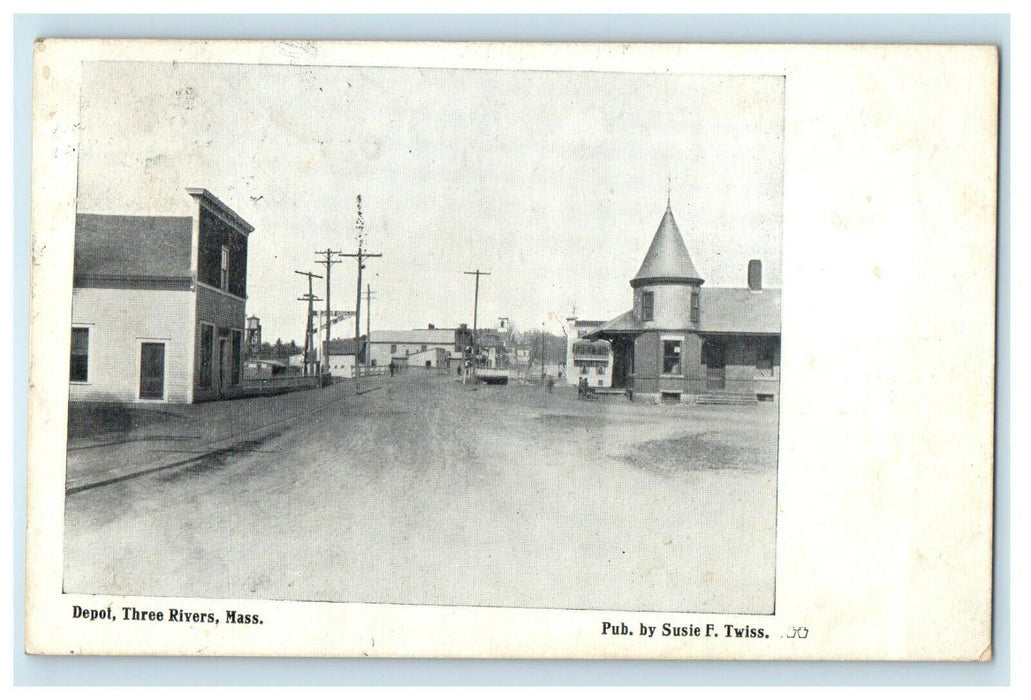 1908 Post Office And Depot Three Rivers Massachusetts MA Posted Antique Postcard