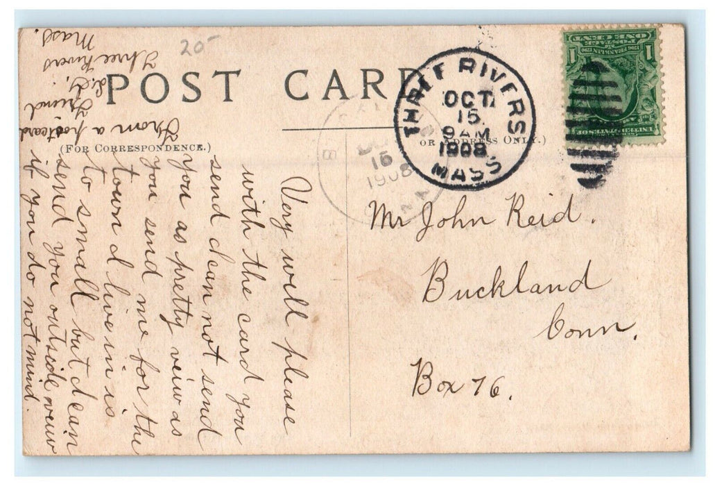 1908 Post Office And Depot Three Rivers Massachusetts MA Posted Antique Postcard