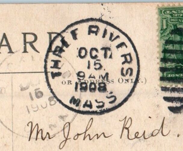 1908 Post Office And Depot Three Rivers Massachusetts MA Posted Antique Postcard