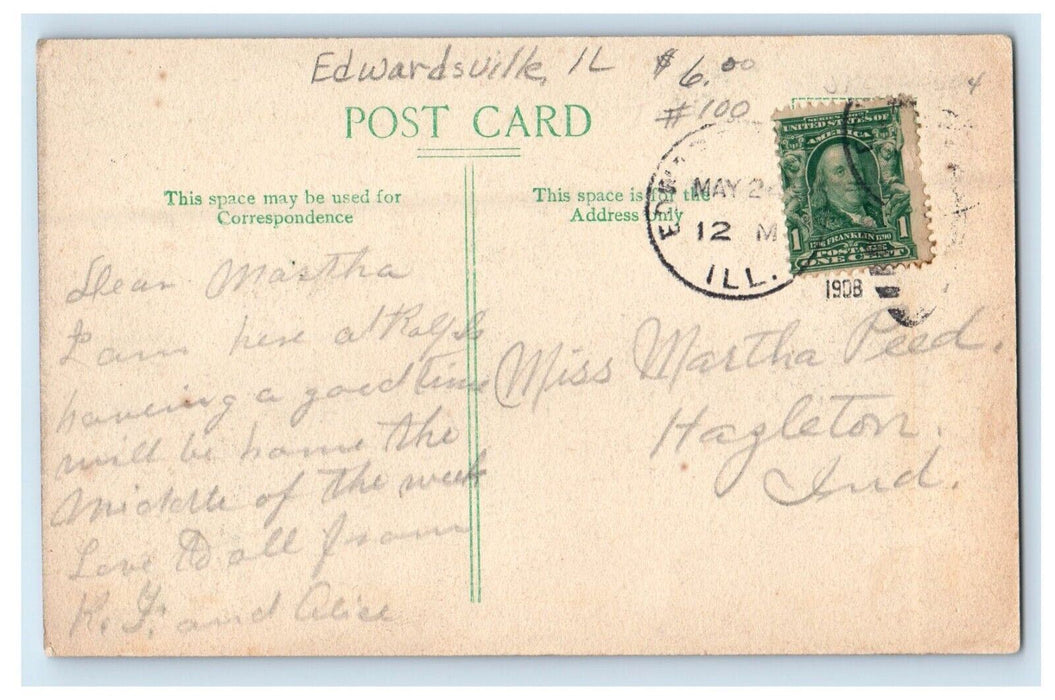 1908 High School And Public School Edwardsville Illinois IL Antique Postcard