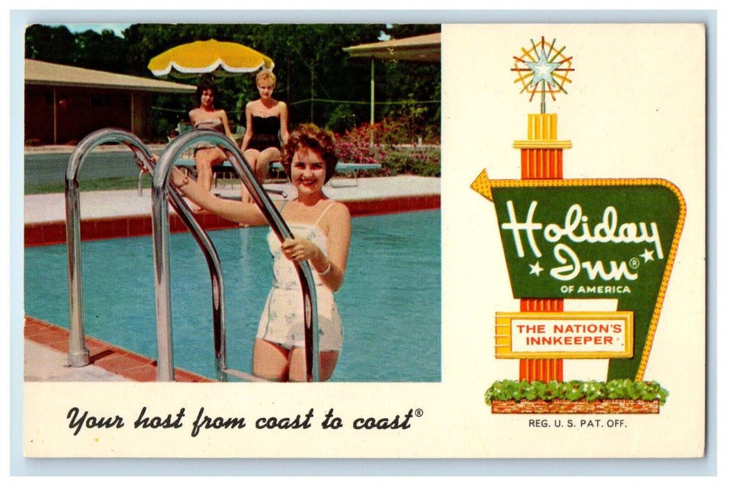 c1950s Woman on Pool Ladder, Holiday Inn Jennings Florida FL  Postcard