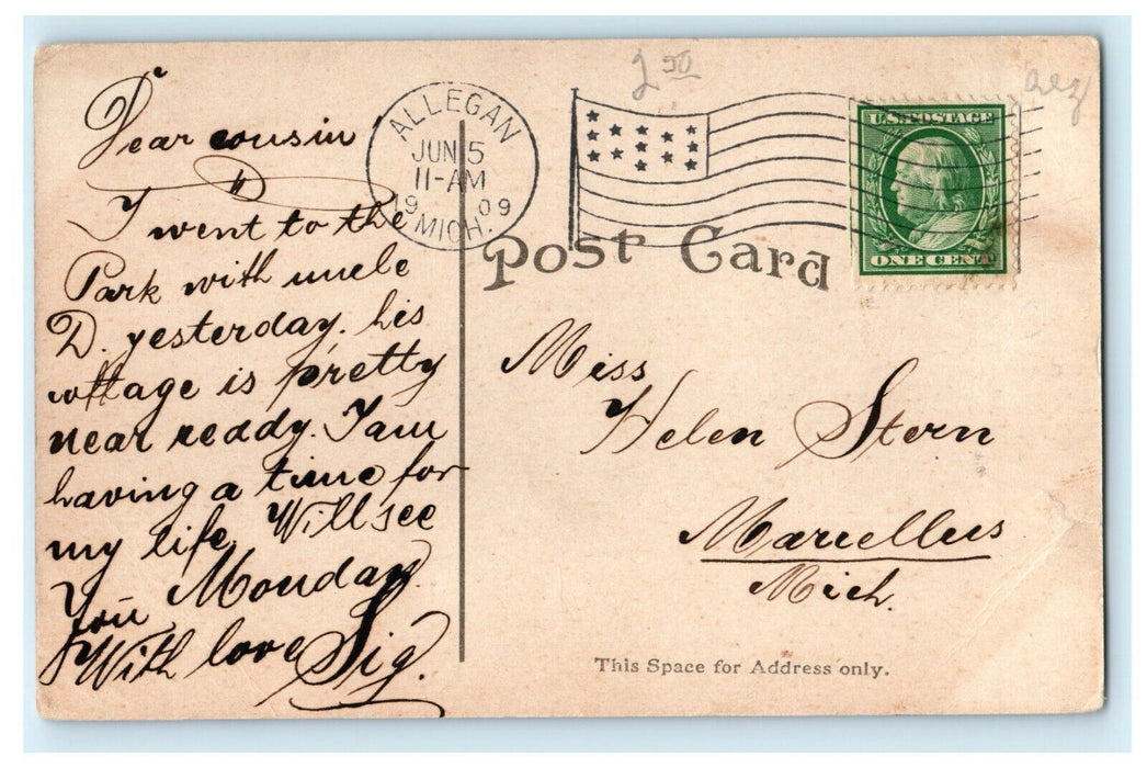 1909 Entrance to City Hall, Allegan Michigan MI Antique Posted Postcard