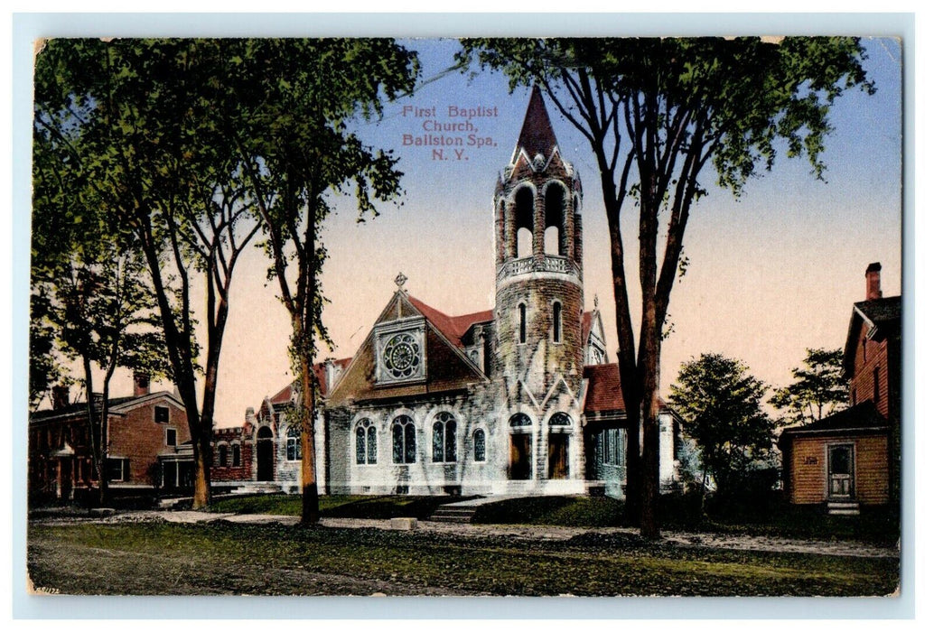 1921 First Baptist Church Street View Ballston Spa New York NY Antique Postcard