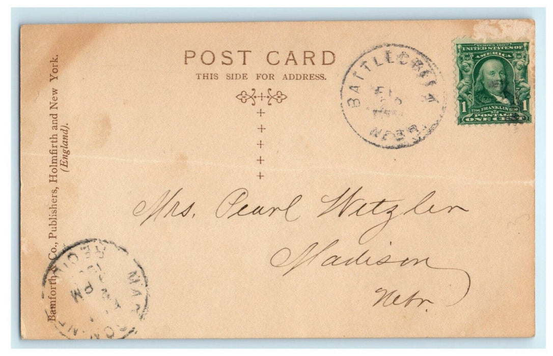 Driving His Own Carriage and Pair Battle Creek Nebraska 1909 Antique Postcard