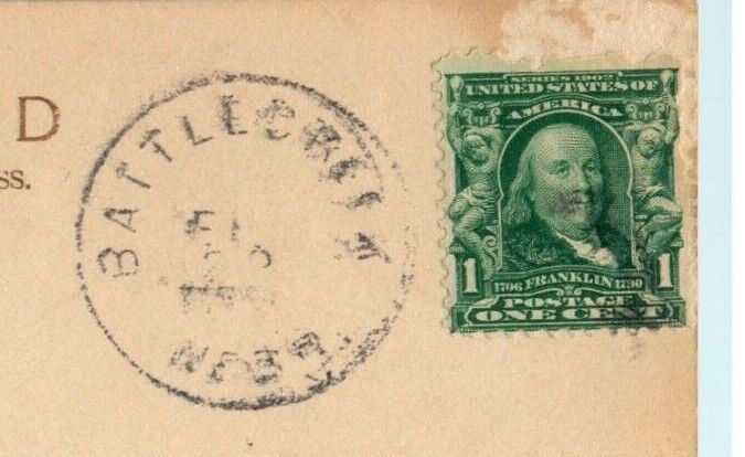 Driving His Own Carriage and Pair Battle Creek Nebraska 1909 Antique Postcard