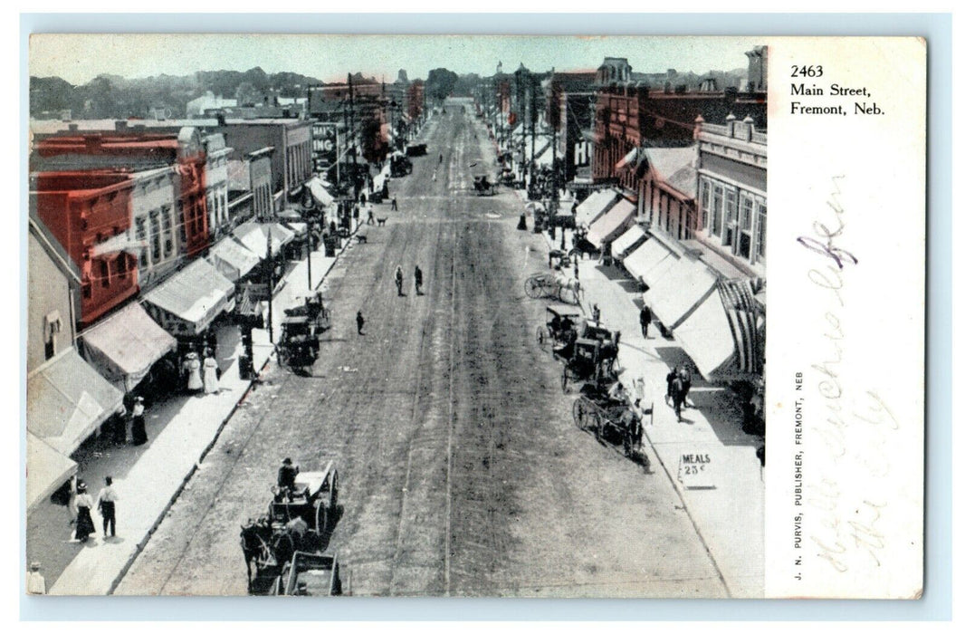 Main Street Fremont Nebraska Rare View 1907 Bellwood Madison Antique Postcard