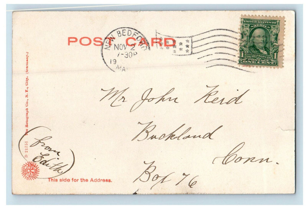 1906 Soldiers and Sailors Monument, New Bedford Massachusetts MA Posted Postcard