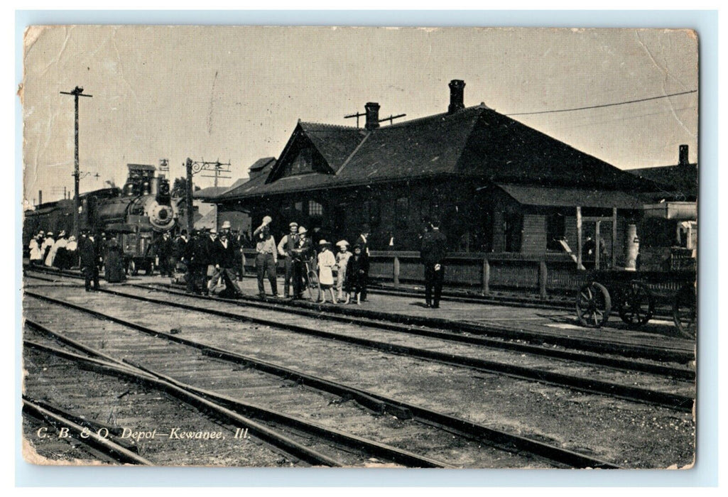CB&O Depot Kewanee Illinois Photo 1908 Millard Nebraska Antique Postcard