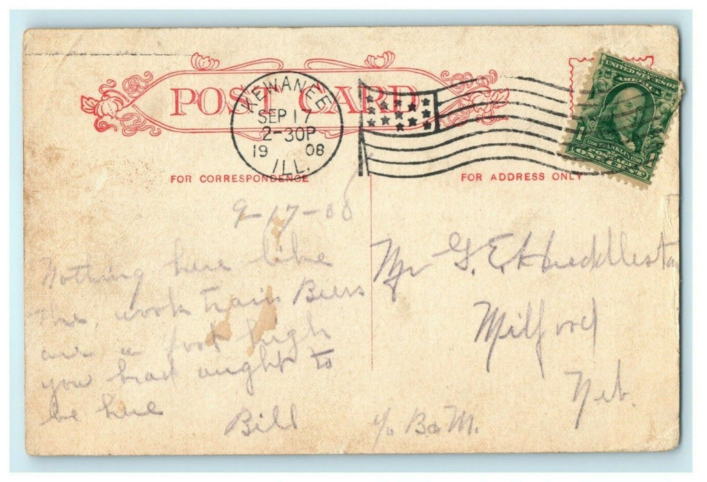 CB&O Depot Kewanee Illinois Photo 1908 Millard Nebraska Antique Postcard