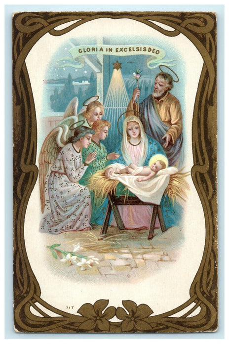 Easter Mama Mary Angels Praying With Baby Jesus Religious Manger Postcard