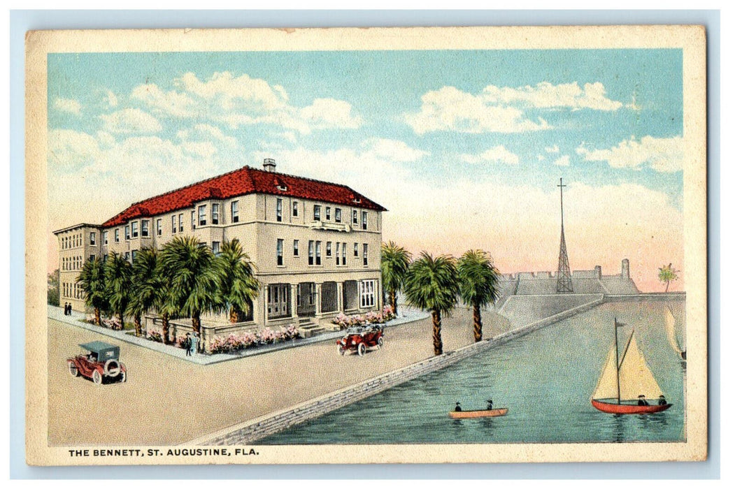 c1950s Boat and Car Scenes, The Bennett, St. Augustine Florida FL Postcard