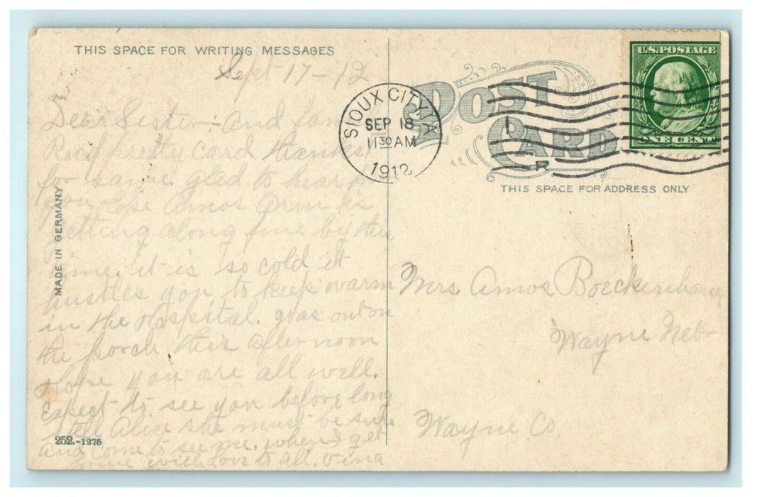 Riverside Park Sioux City Iowa 1912 Wayne Nebraska Vintage Antique Postcard
