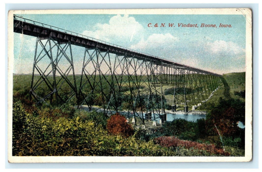 C&N Viaduct Boone Iowa 1918 Des Moines Dodge Branch Laurel NE Antique Postcard