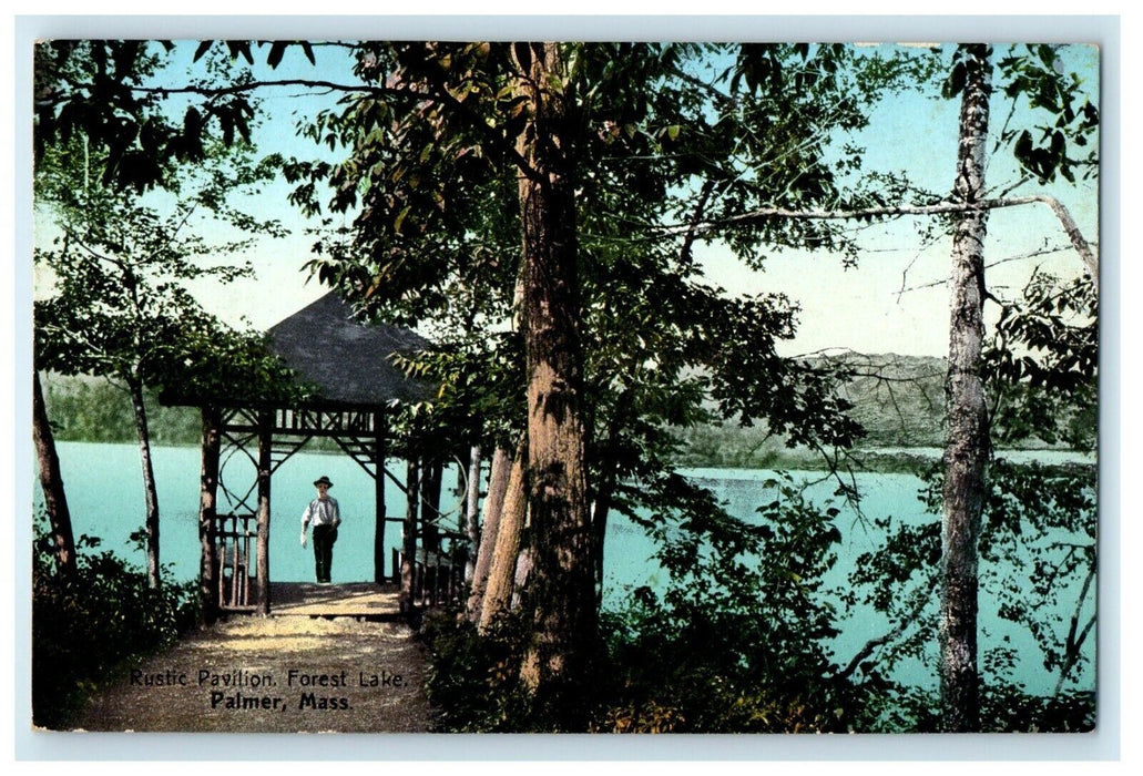 c1910 Rustic Pavilion Forest Lake Palmer Massachusetts MA Antique Postcard
